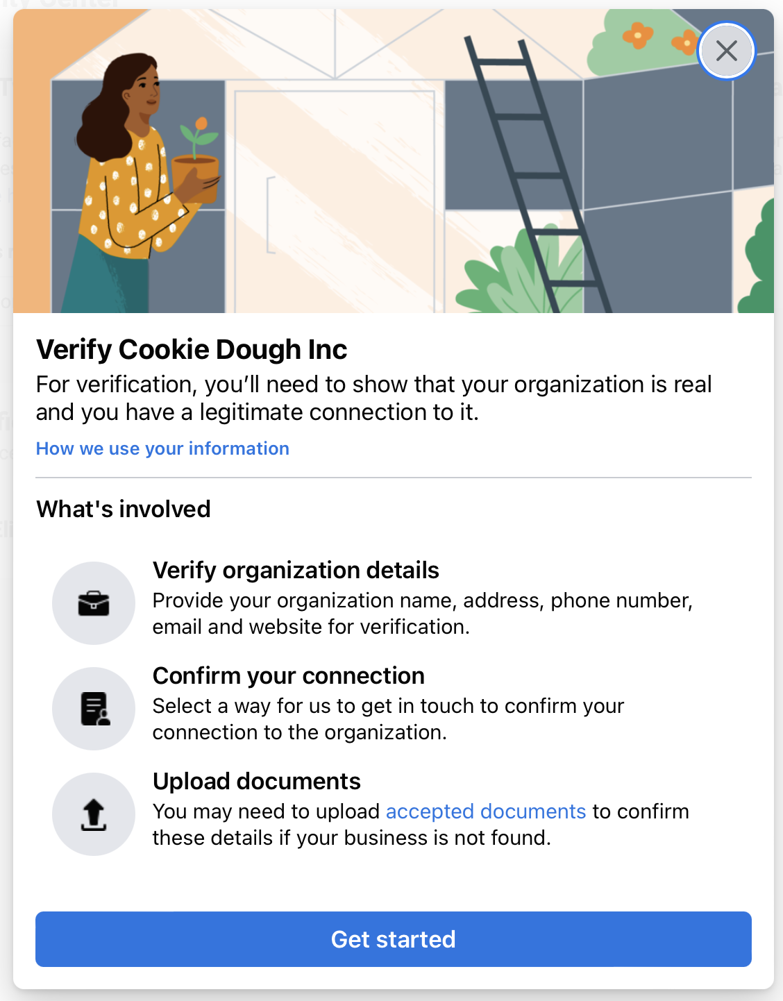 Facebook Business Verification page