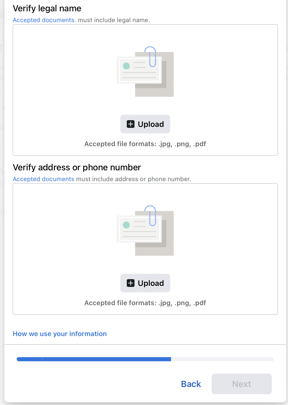Facebook Business Verification page