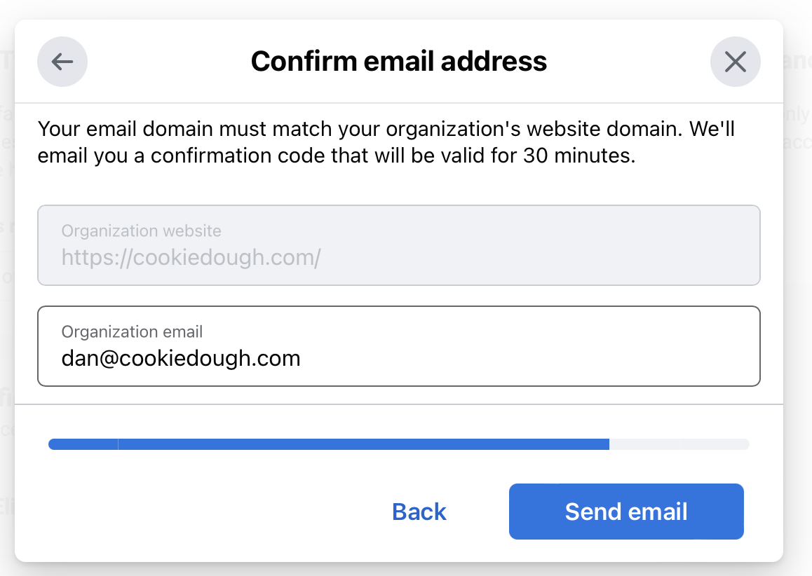 Facebook Business Verification page