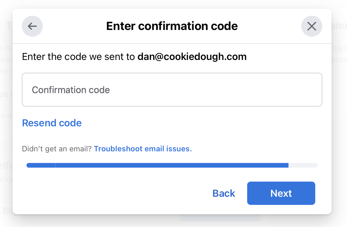 Facebook Business Verification page