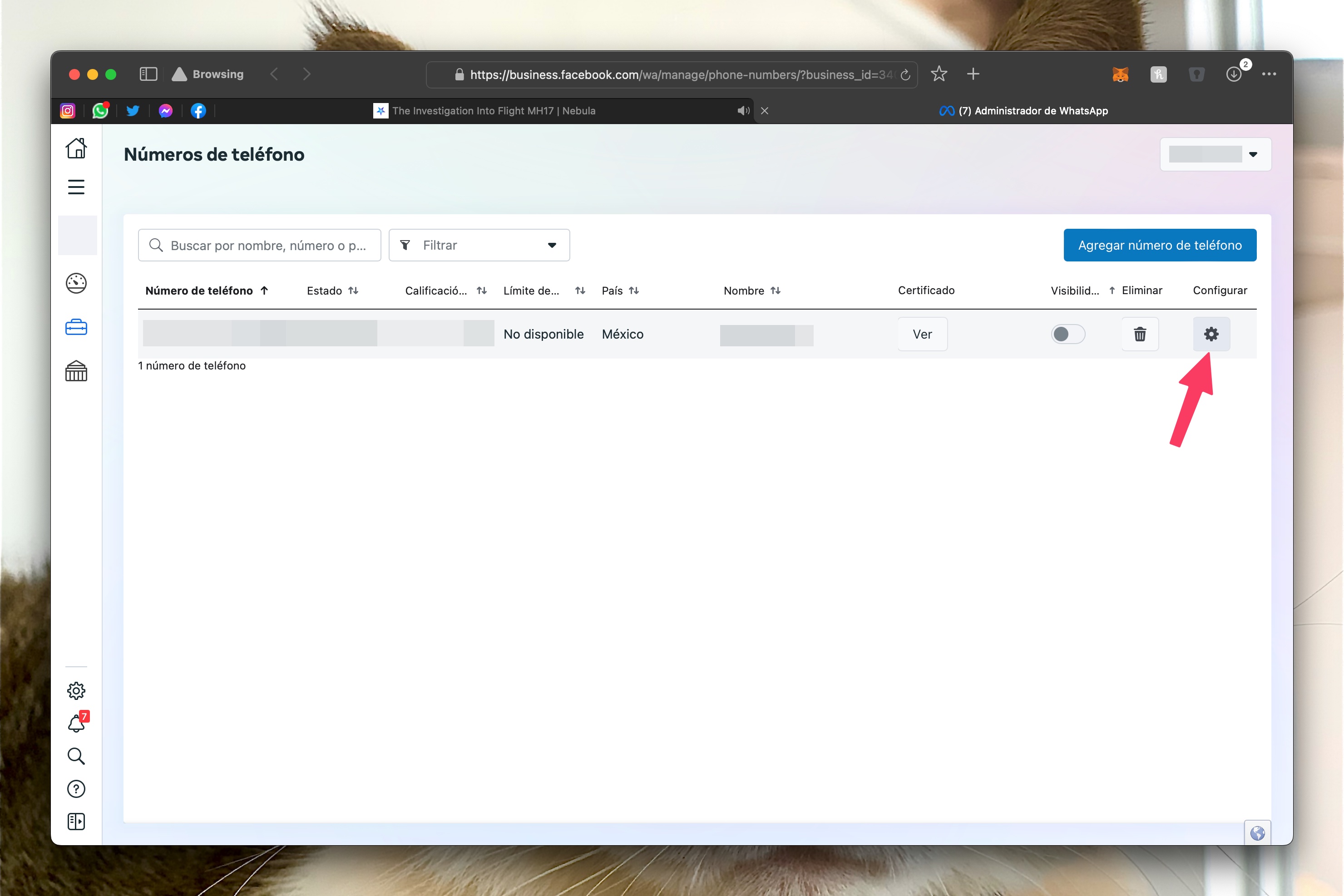 WhatsApp Manager Gear icon
