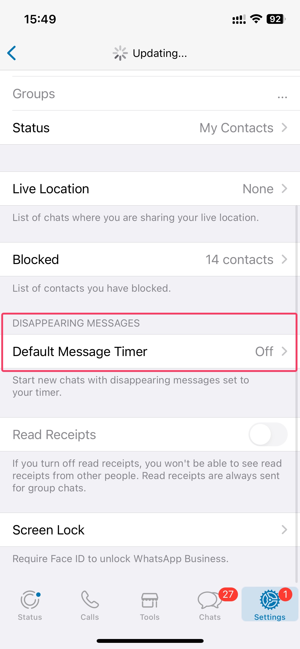 Select dissapearing messages