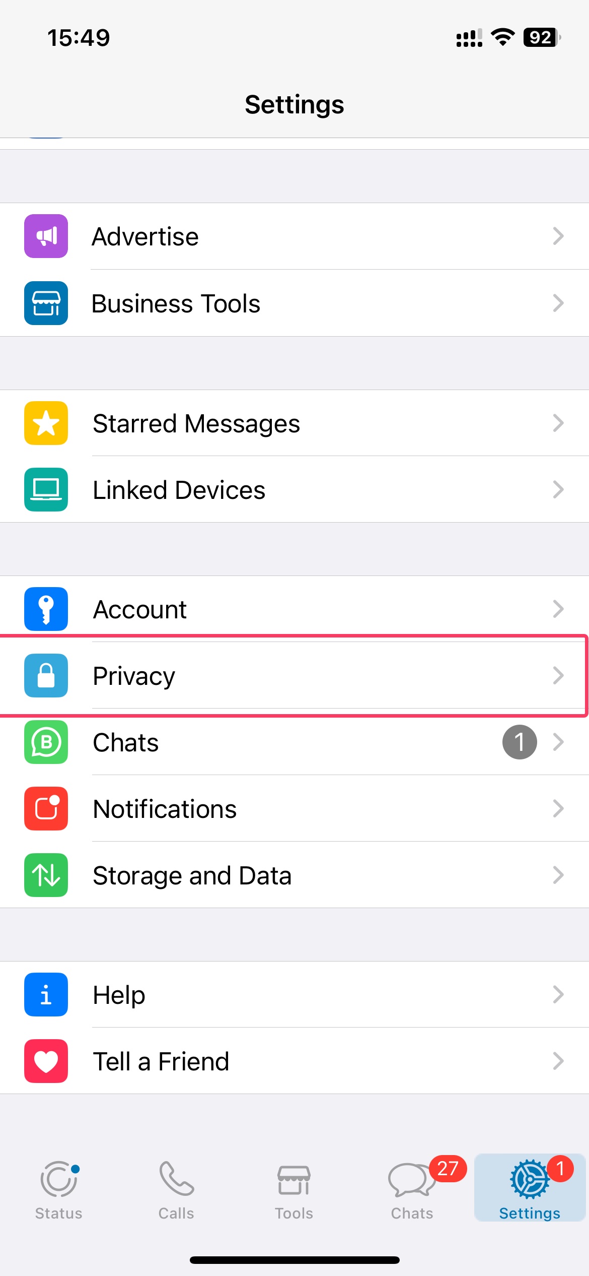 Go into privacy settings