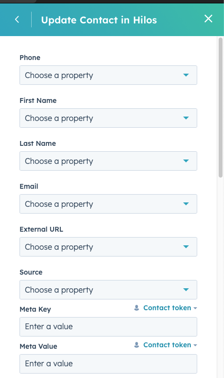 Update contact information or custom attributes inside Hilos from within HubSpot Workflows