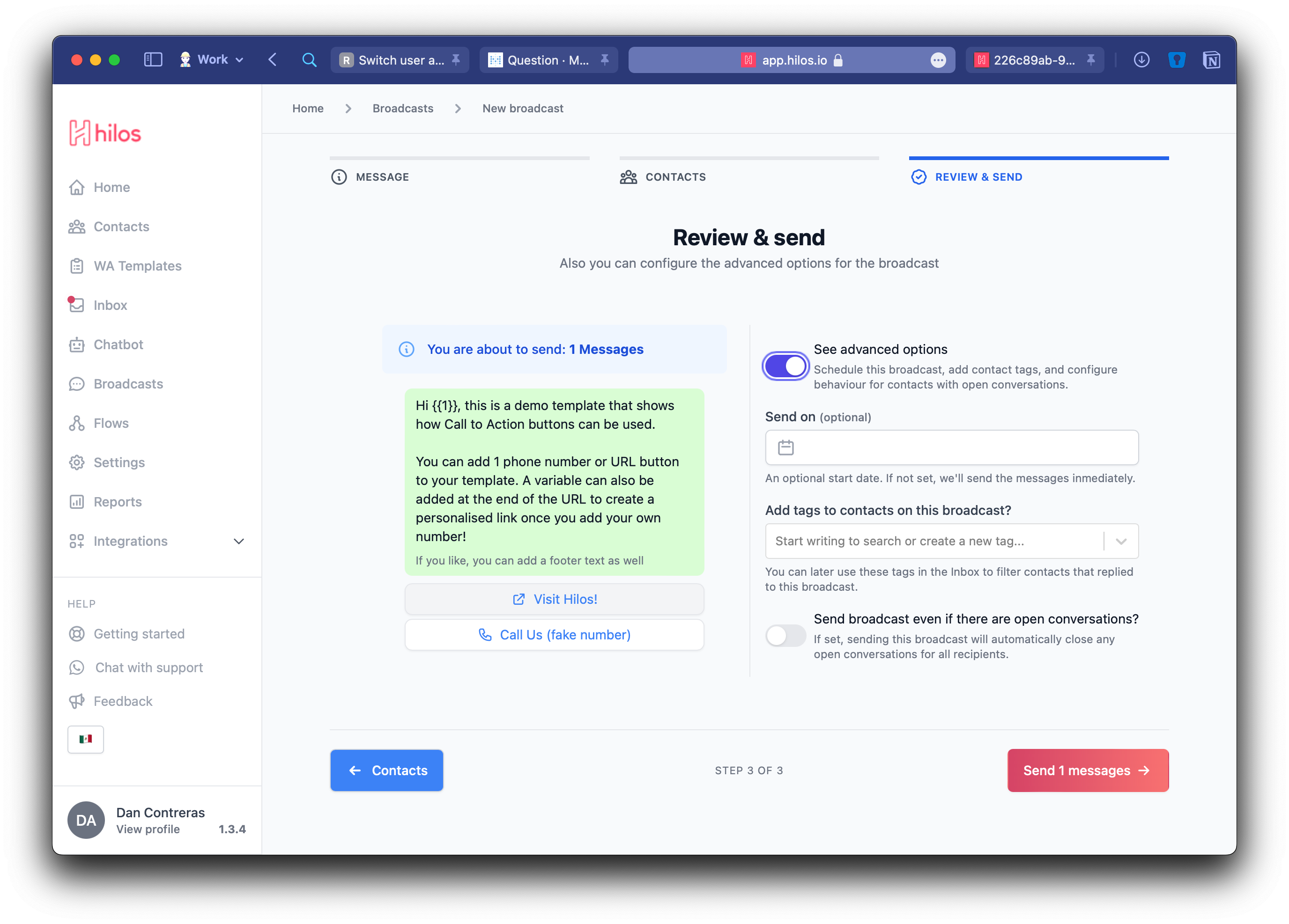 Broadcast advanced options