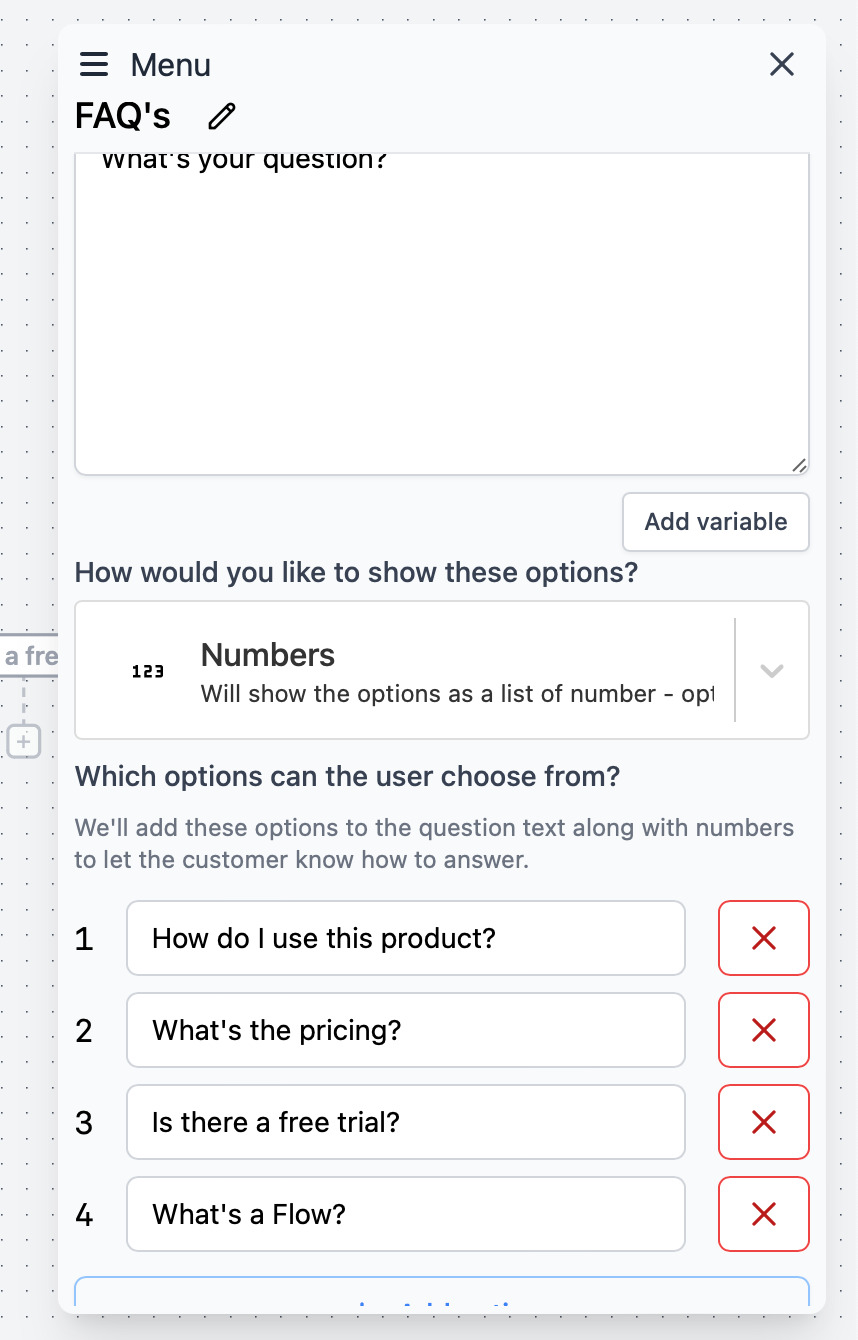 Menu step configuration