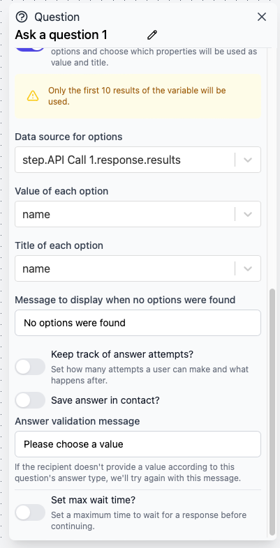 Dynamic options configuration