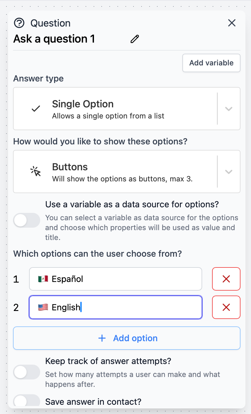 Single option question with buttons