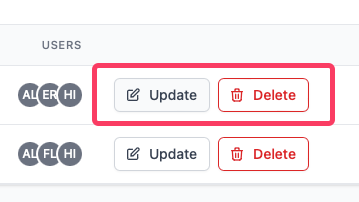 Update or delete a team