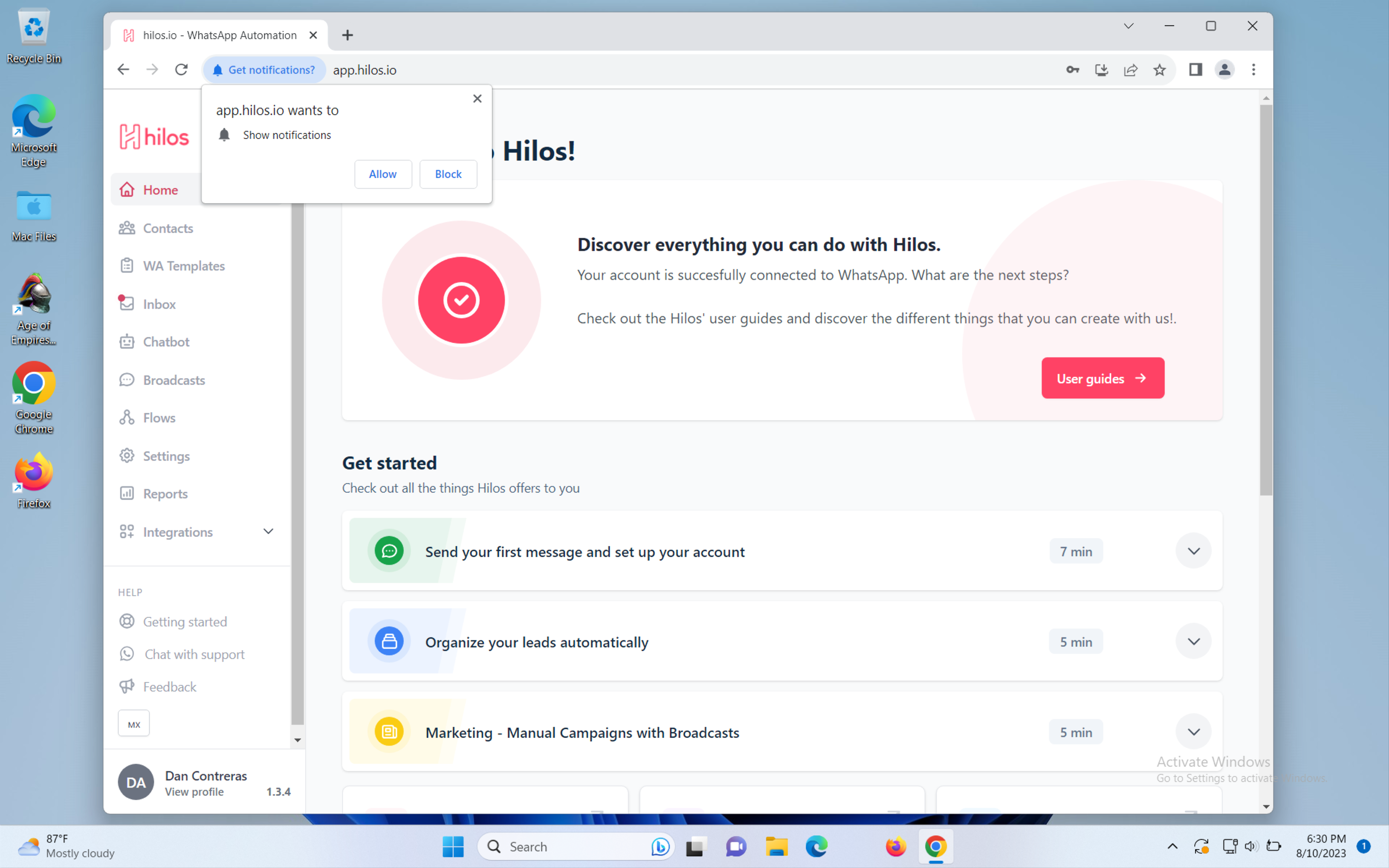 Allow notifications on Chrome