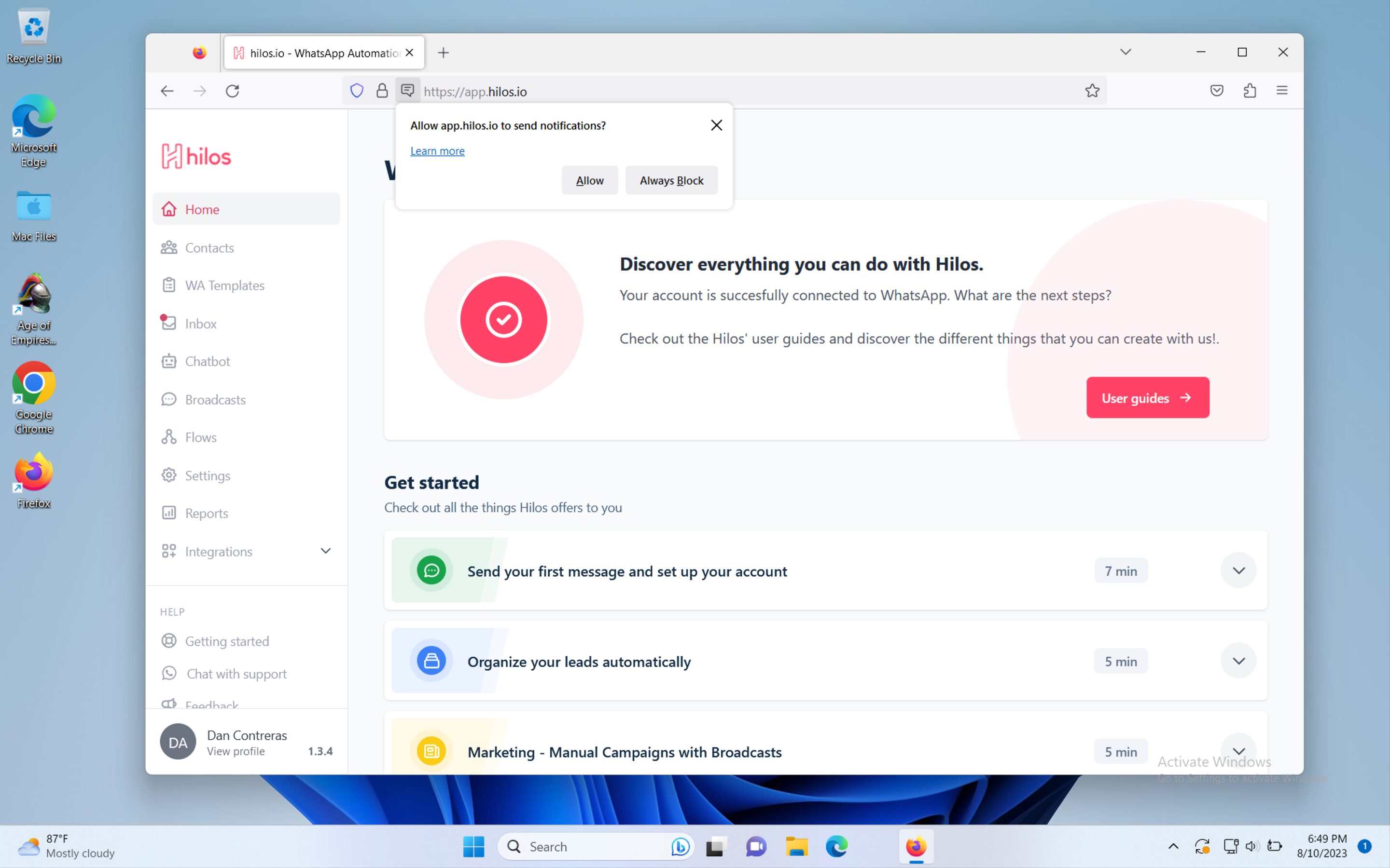 Allow notifications on Firefox