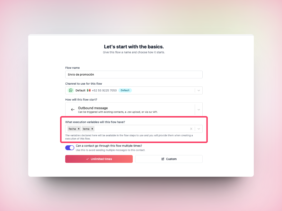 Flow execution variables filled