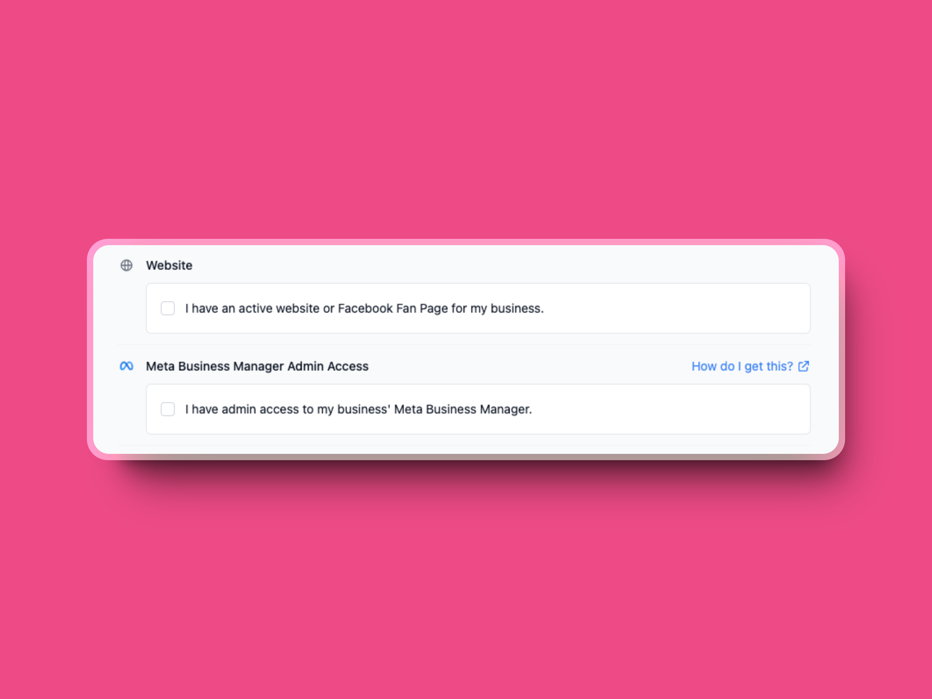 Confirm you own a Business Manager & website
