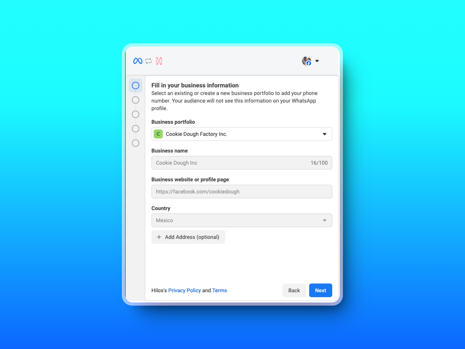 Fill your business information