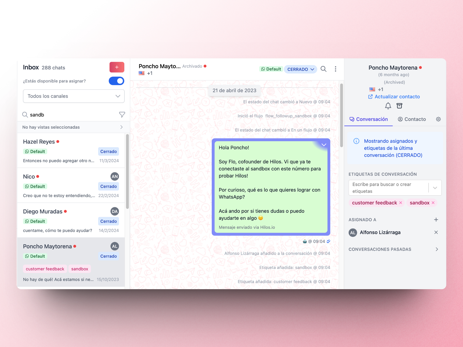 Message in Hilos Sandbox