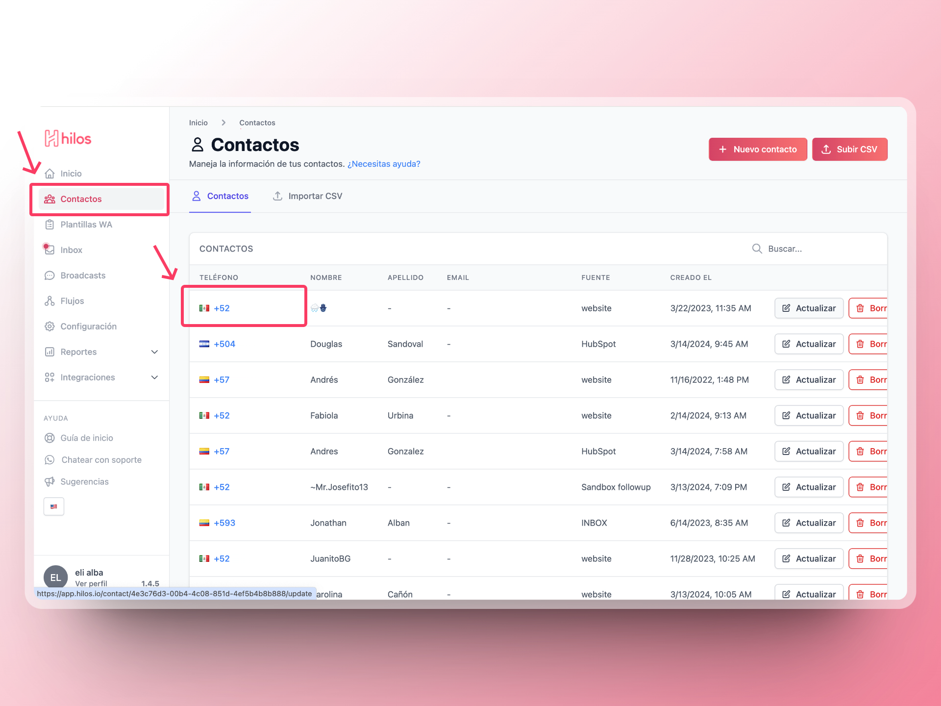 Where to view contact information - contacts window